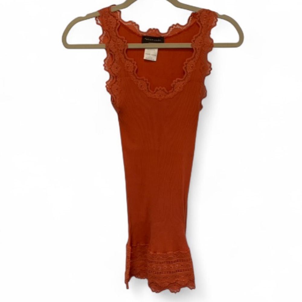Rosemunde Orange Lace Trim Ribbed Tank Top